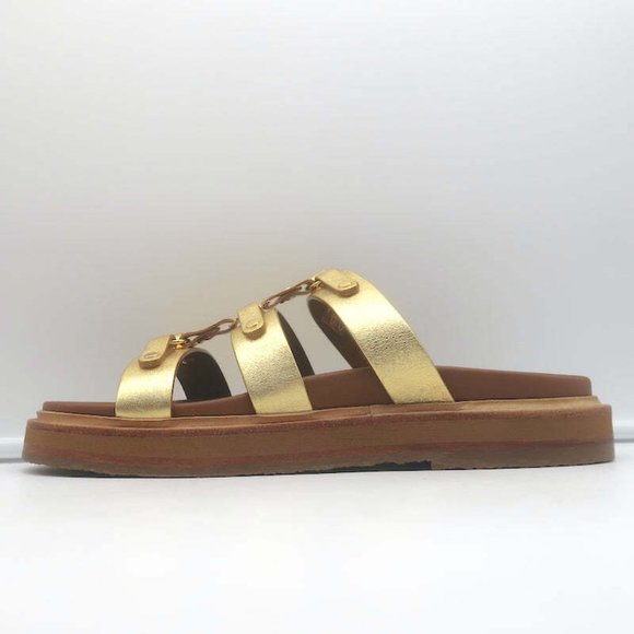 Celine Tippi Triomphe Slide Sandals Gold Metallic Leather Size 40 NEW - Picture 8 of 12